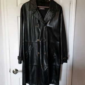 Bally Italian leather solid black trench coat